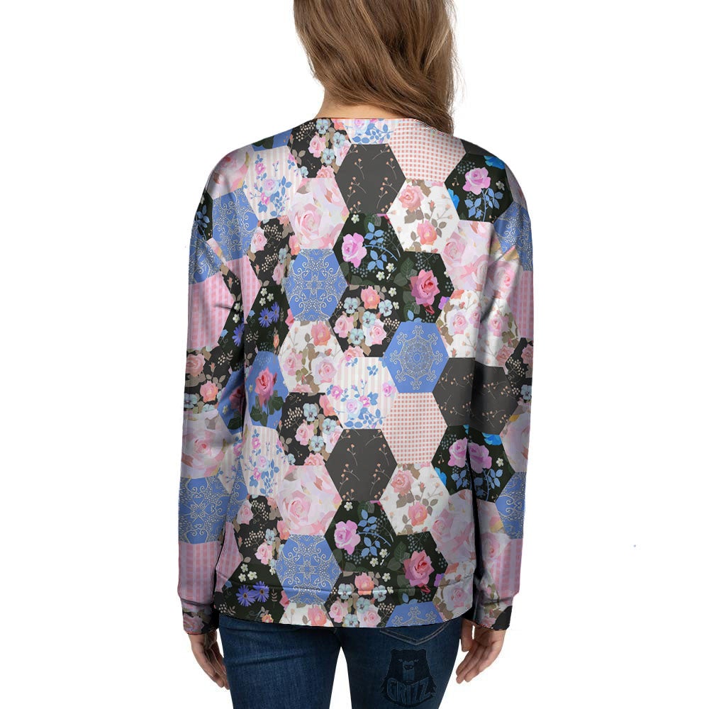Flower Patchwork Pink Print Pattern Women's Sweatshirt-grizzshop