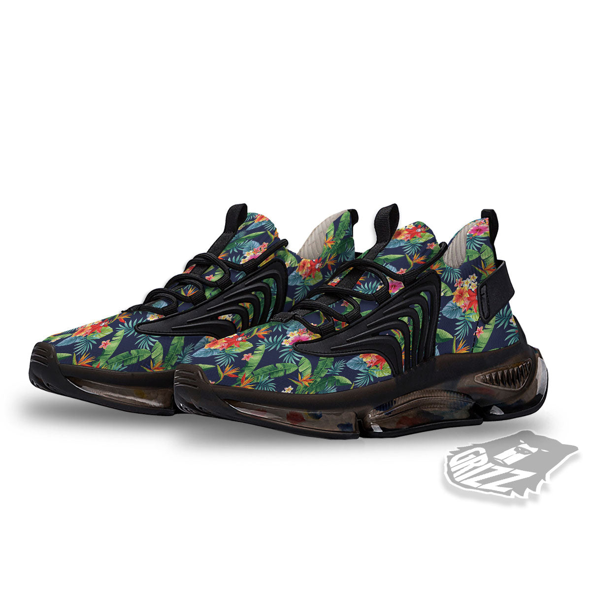 Flower Plumeria Vintage Print Pattern Black Gym Shoes-grizzshop