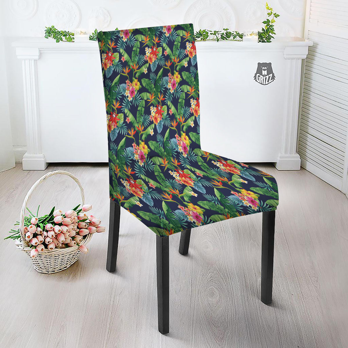 Flower Plumeria Vintage Print Pattern Dining Chair Slipcover-grizzshop
