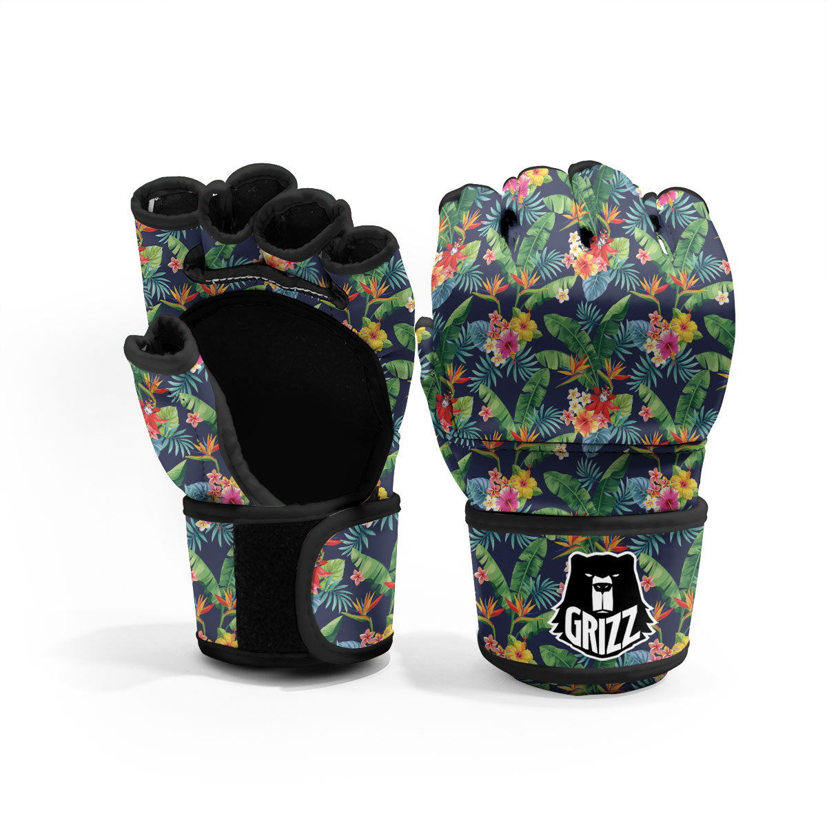 Flower Plumeria Vintage Print Pattern MMA Gloves-grizzshop
