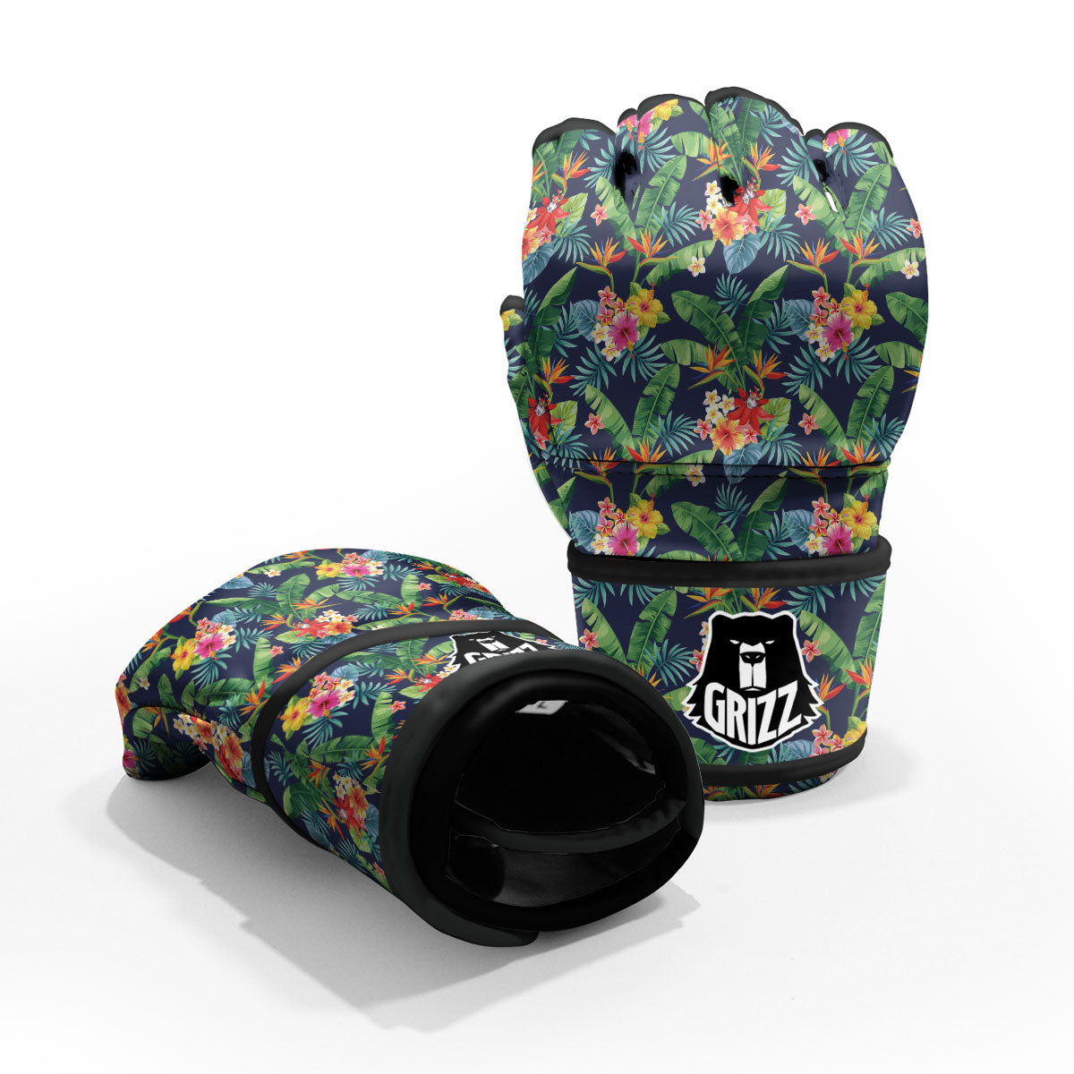 Flower Plumeria Vintage Print Pattern MMA Gloves-grizzshop