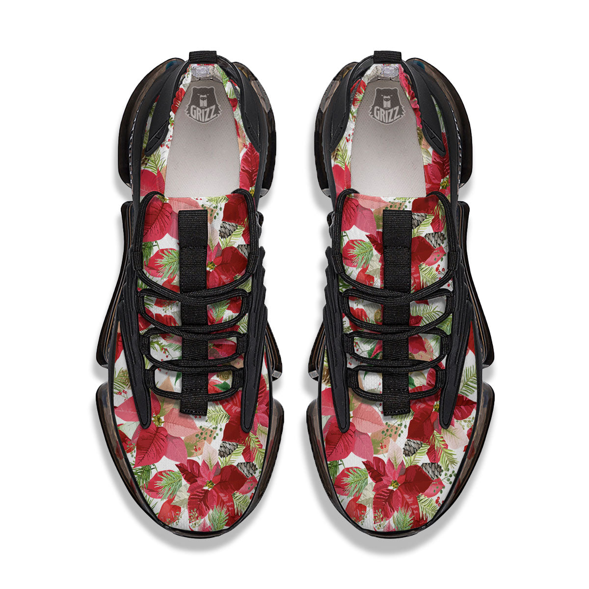 Flower Poinsettia Print Pattern Black Gym Shoes-grizzshop