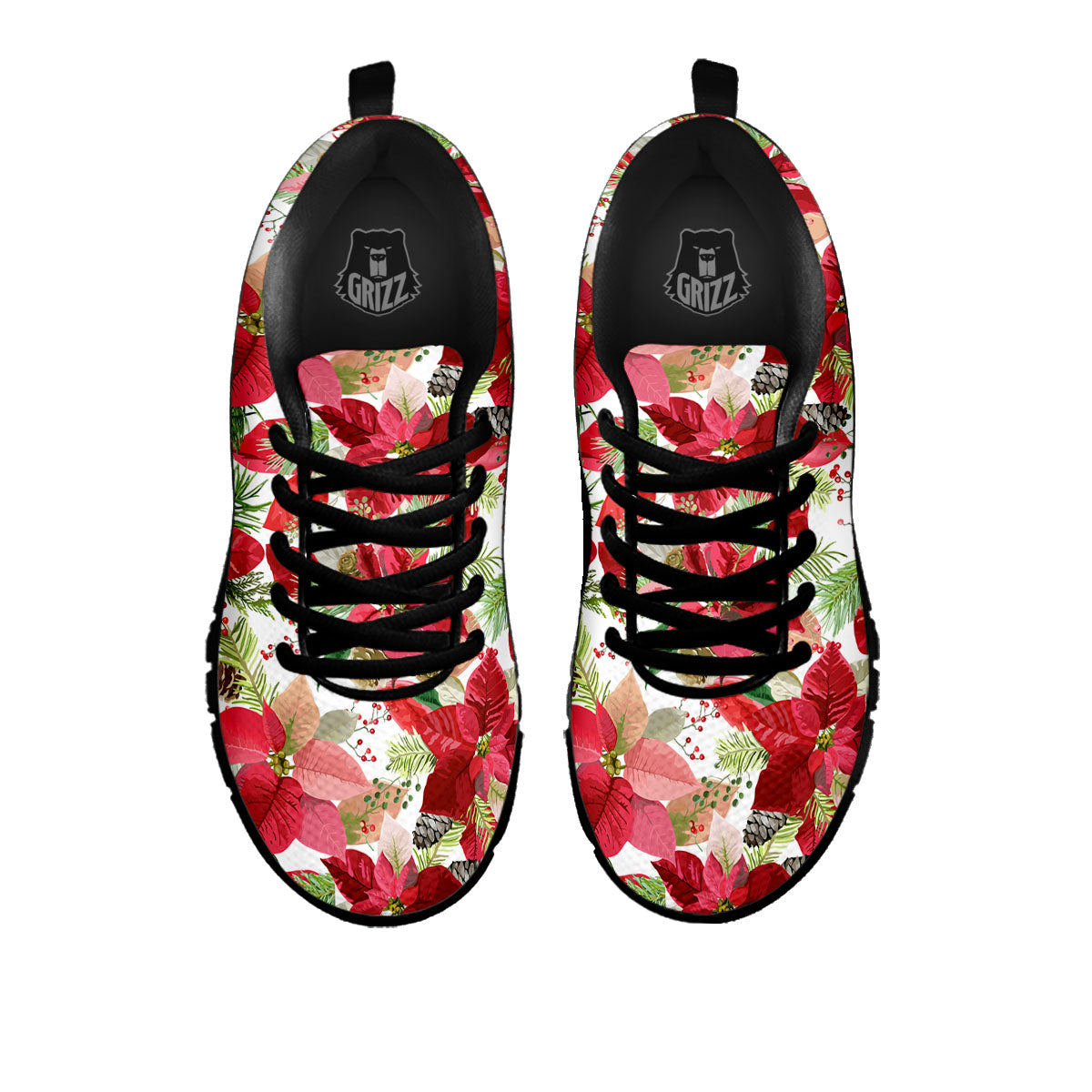 Flower Poinsettia Print Pattern Black Sneaker-grizzshop