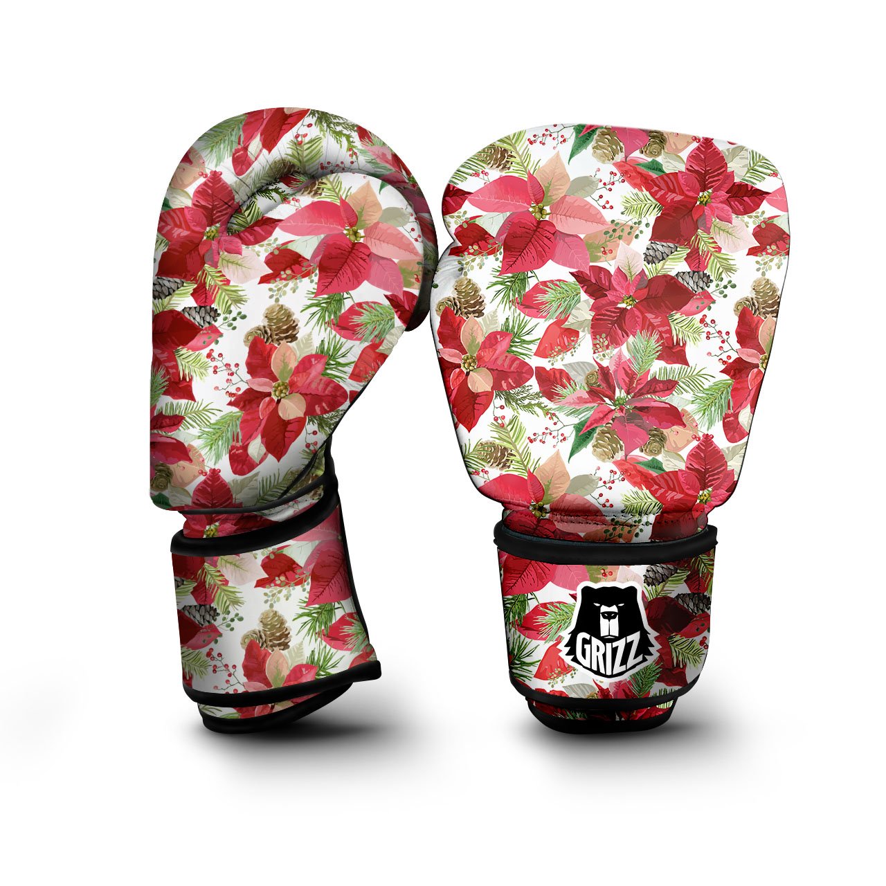 Flower Poinsettia Print Pattern Boxing Gloves-grizzshop