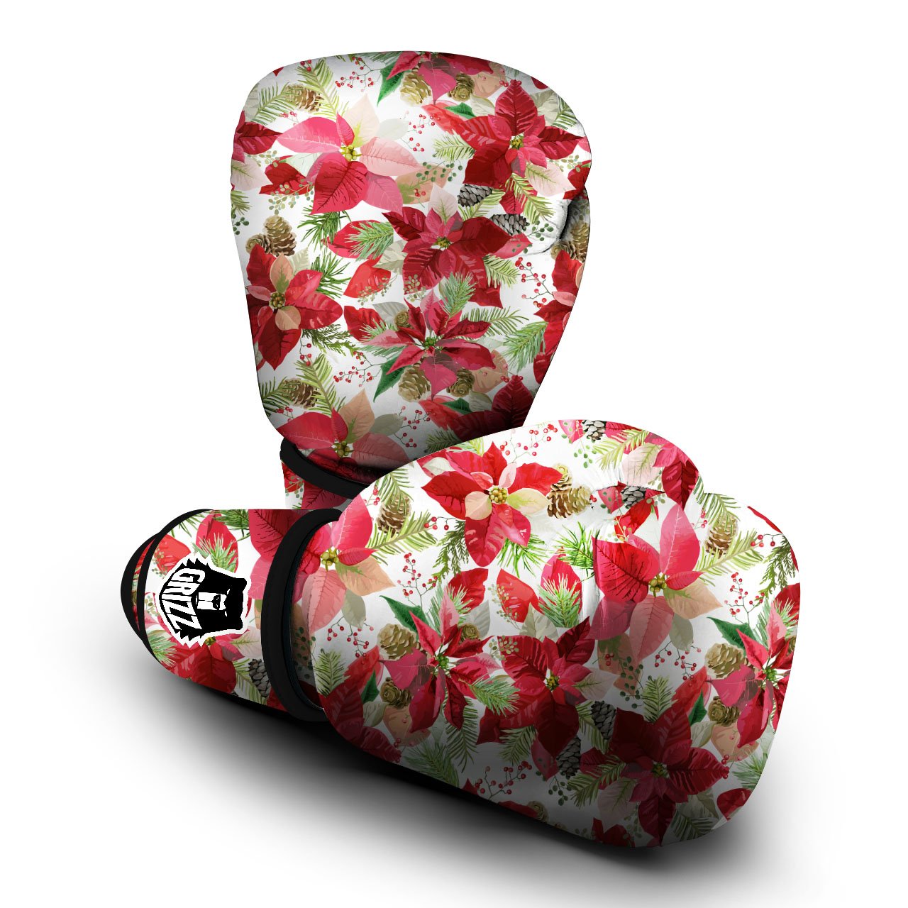 Flower Poinsettia Print Pattern Boxing Gloves-grizzshop