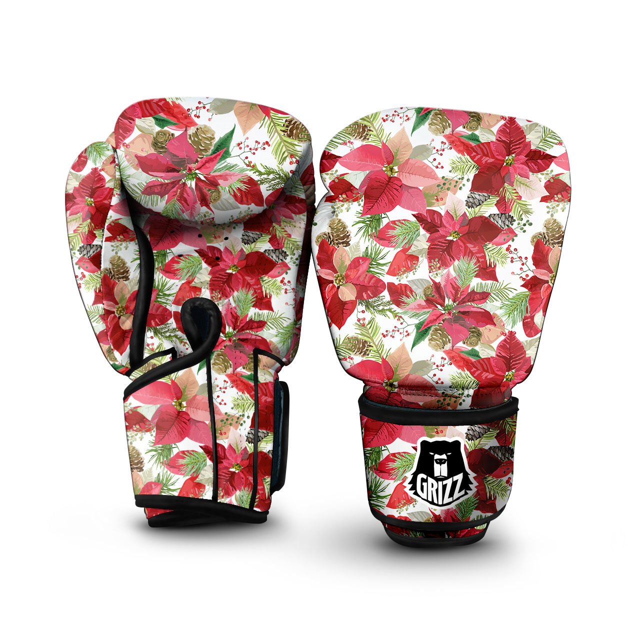 Flower Poinsettia Print Pattern Boxing Gloves-grizzshop