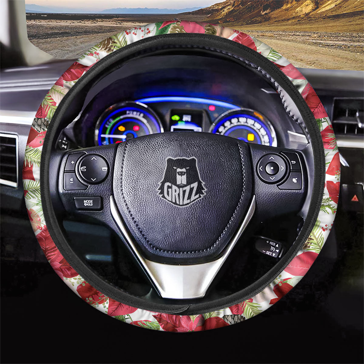 Flower Poinsettia Print Pattern Car Steering Wheel Cover-grizzshop