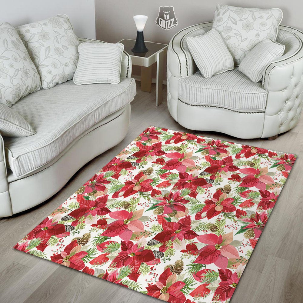 Flower Poinsettia Print Pattern Floor Mat-grizzshop