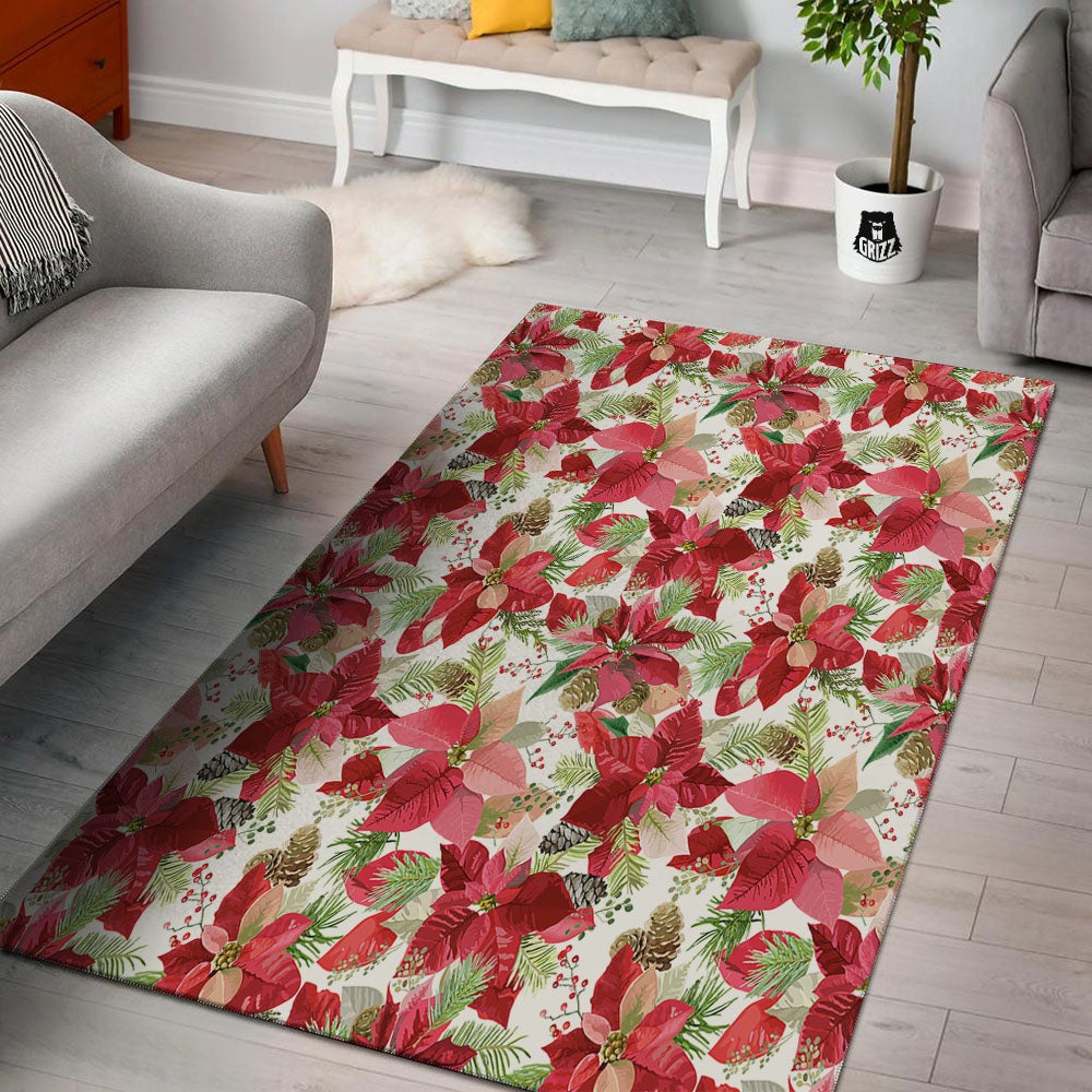 Flower Poinsettia Print Pattern Floor Mat-grizzshop