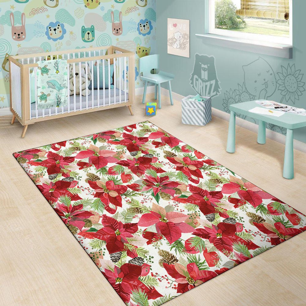 Flower Poinsettia Print Pattern Floor Mat-grizzshop