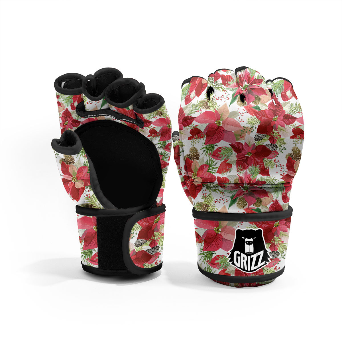 Flower Poinsettia Print Pattern MMA Gloves-grizzshop