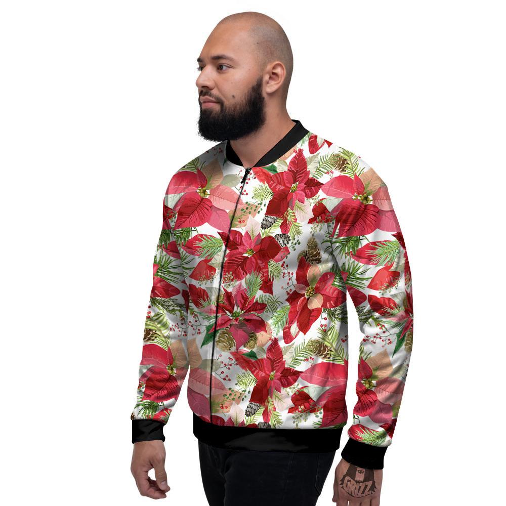 Flower Poinsettia Print Pattern Men's Bomber Jacket-grizzshop