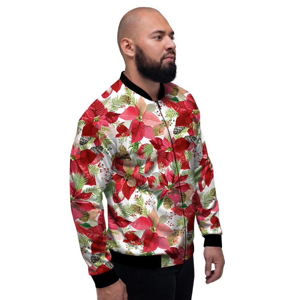 Flower Poinsettia Print Pattern Men's Bomber Jacket-grizzshop