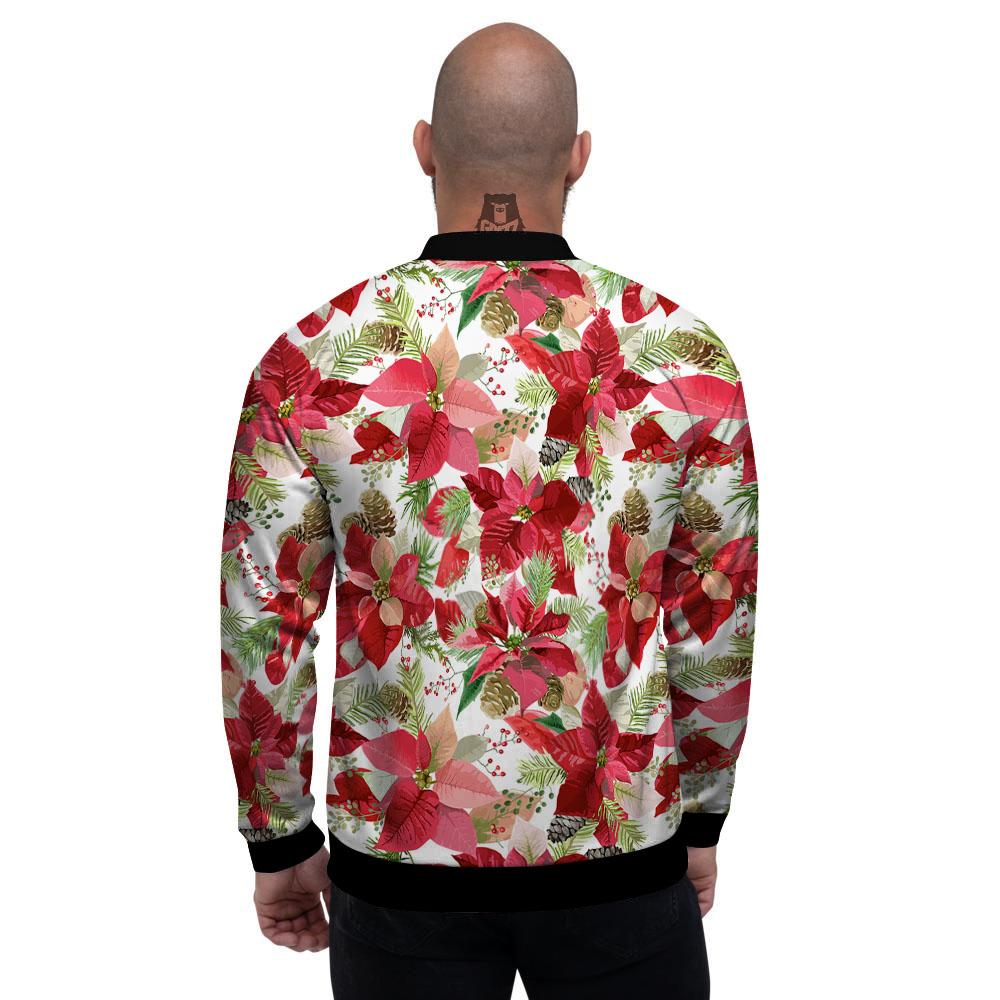 Flower Poinsettia Print Pattern Men's Bomber Jacket-grizzshop