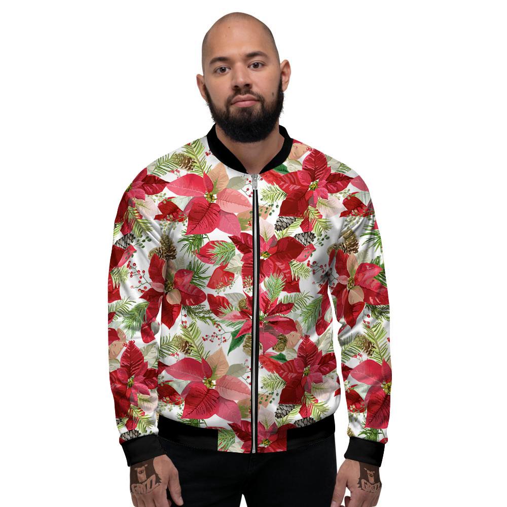 Flower Poinsettia Print Pattern Men's Bomber Jacket-grizzshop