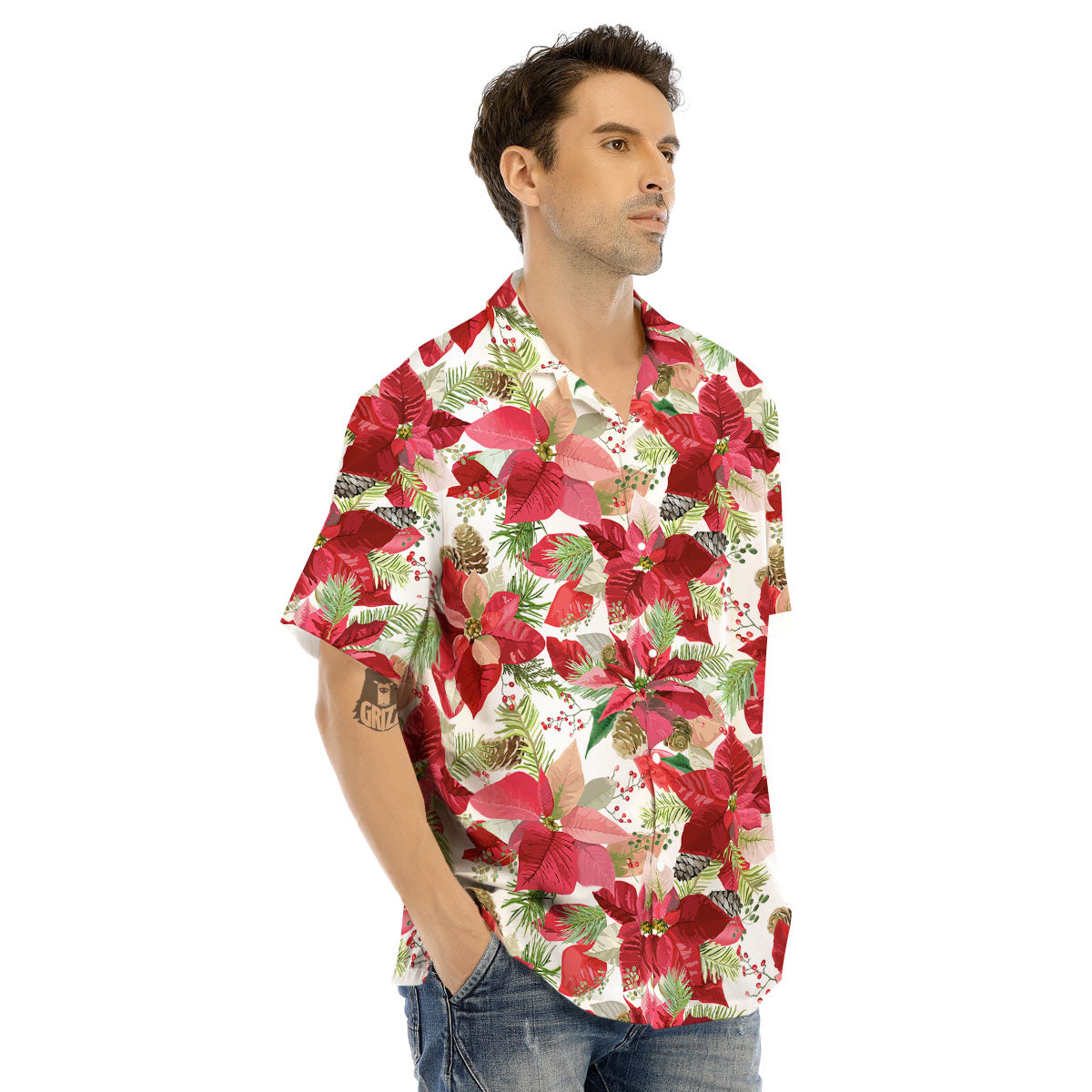 Flower Poinsettia Print Pattern Men's Hawaiian Shirt-grizzshop