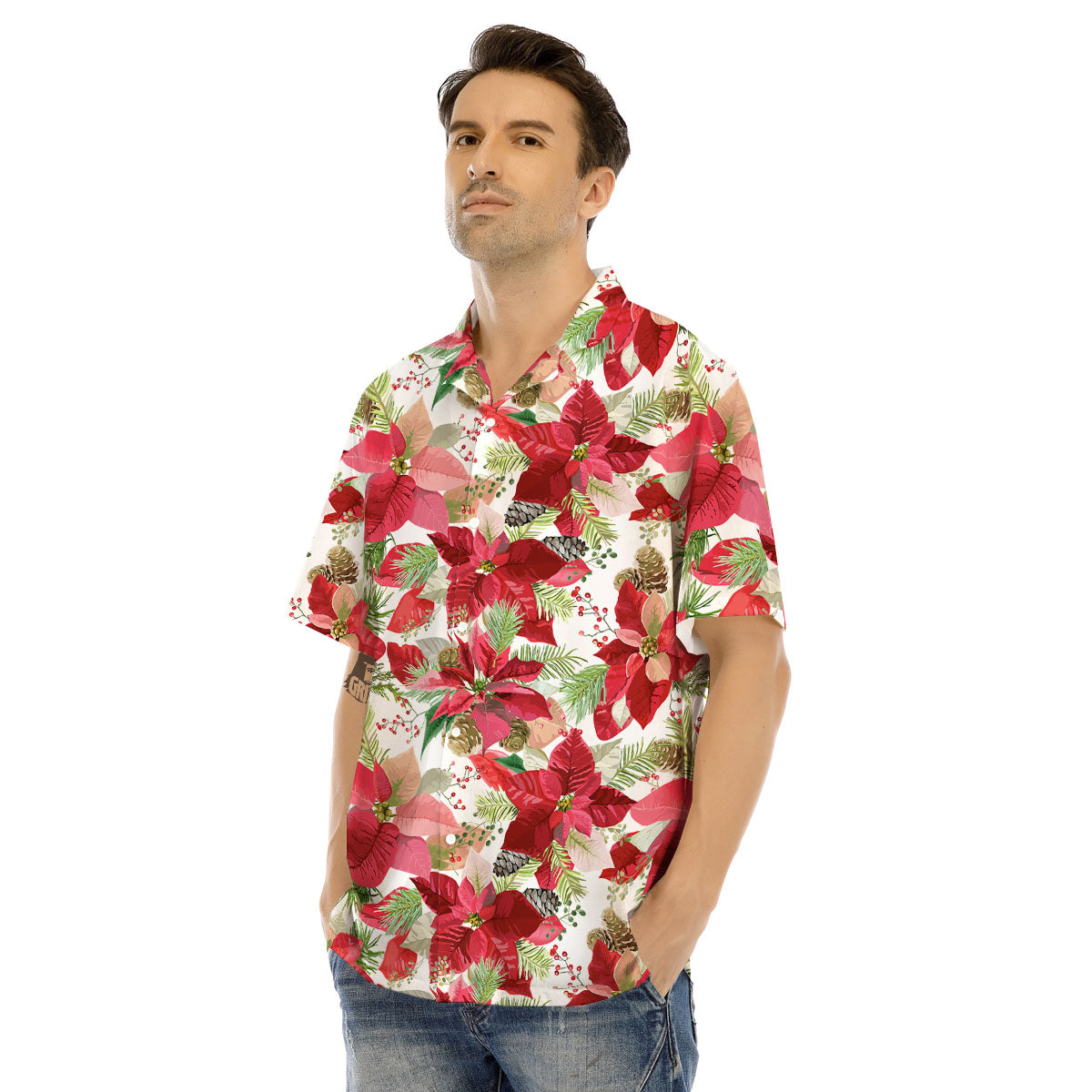 Flower Poinsettia Print Pattern Men's Hawaiian Shirt-grizzshop