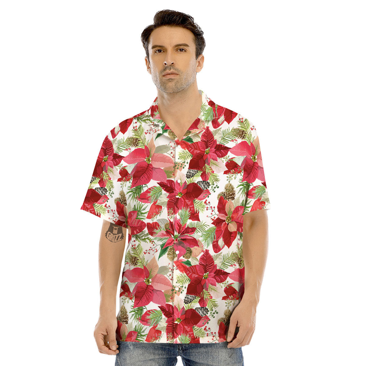 Flower Poinsettia Print Pattern Men's Hawaiian Shirt-grizzshop