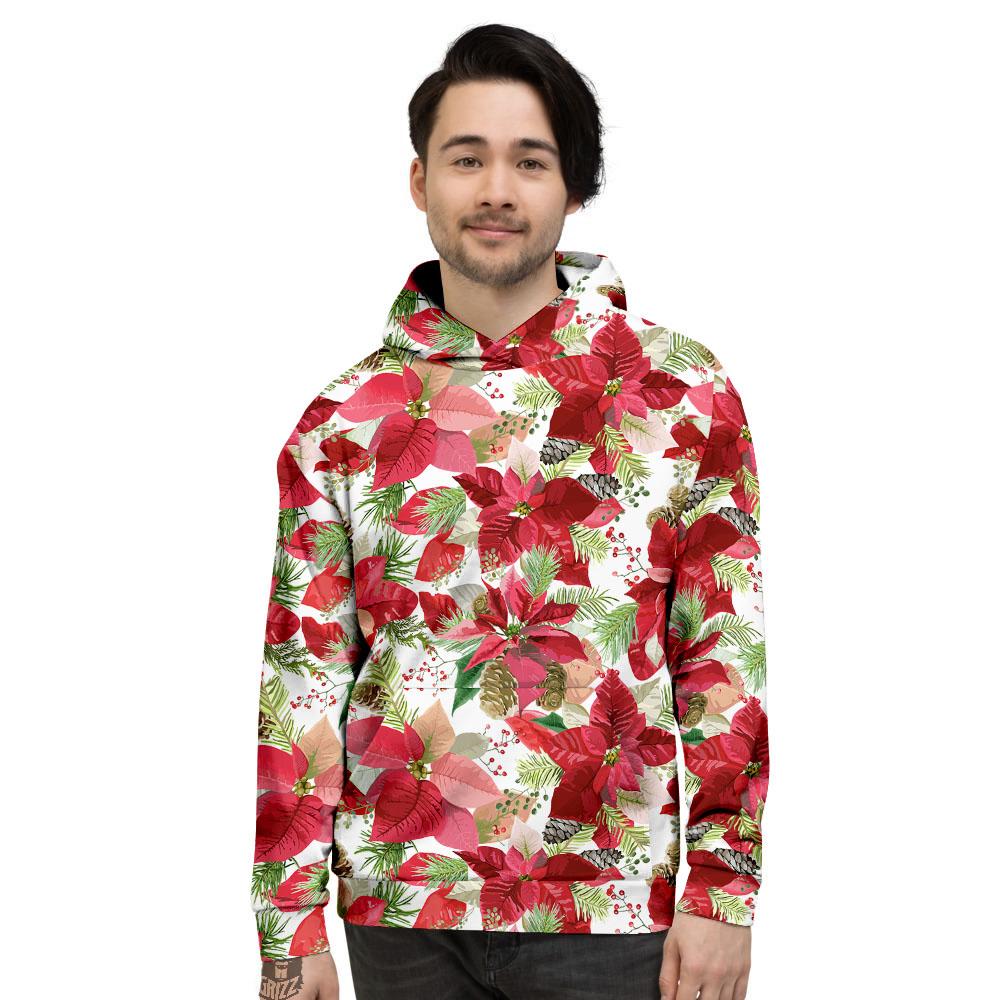 Flower Poinsettia Print Pattern Men's Hoodie-grizzshop