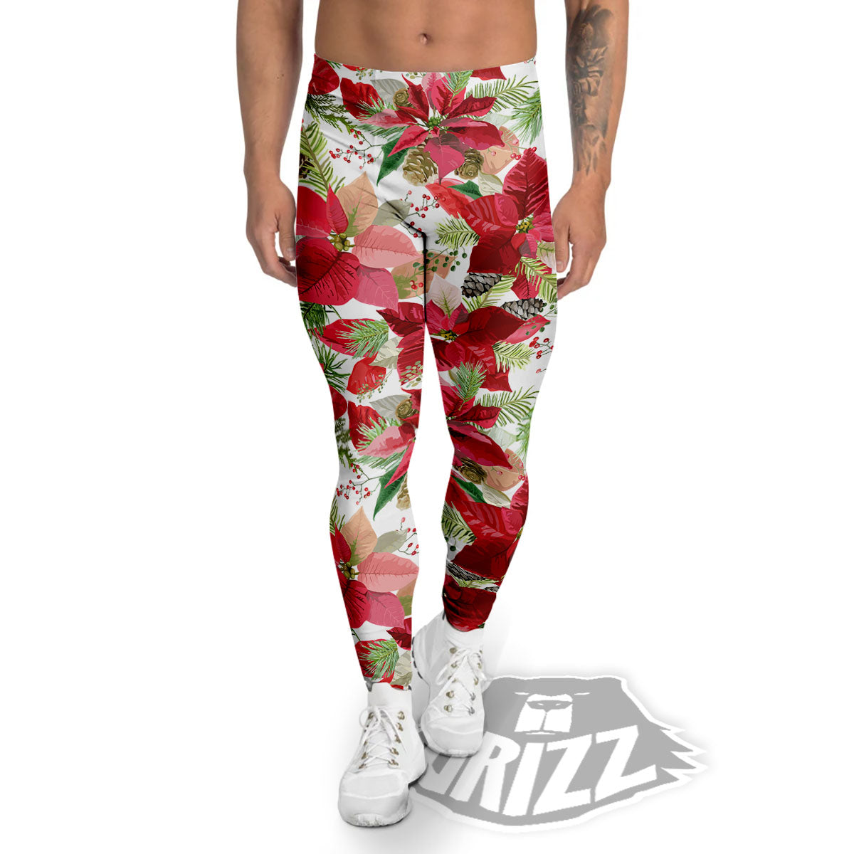 Flower Poinsettia Print Pattern Men's Leggings-grizzshop