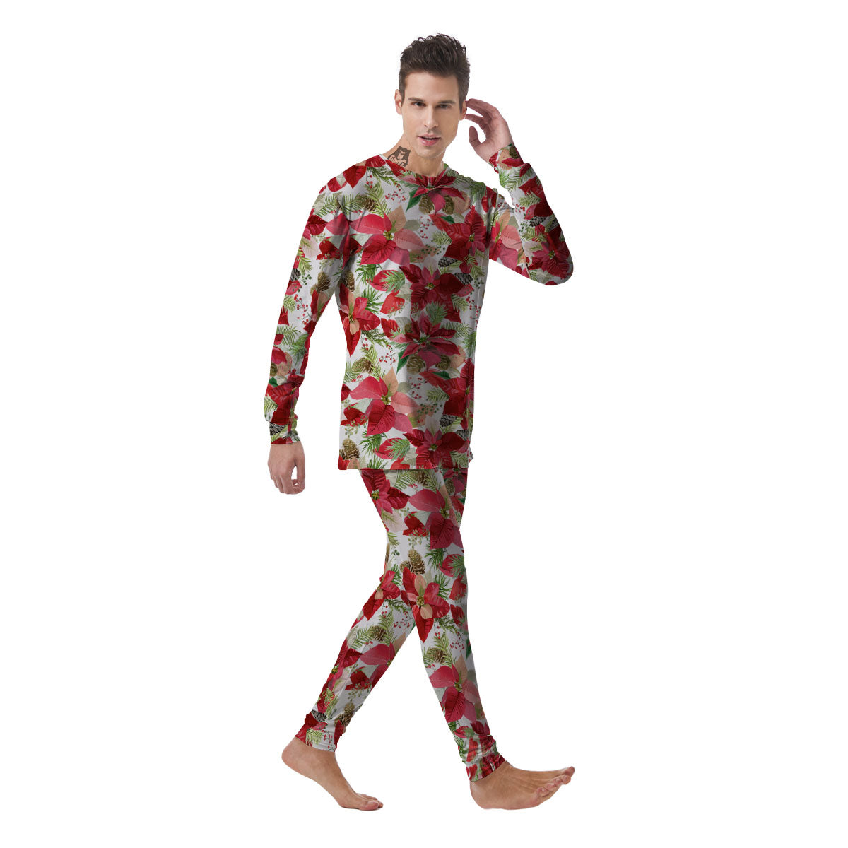 Flower Poinsettia Print Pattern Men's Pajamas-grizzshop