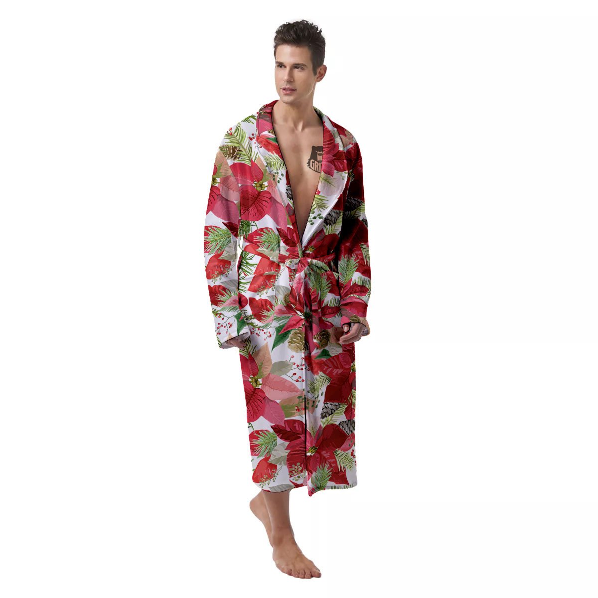 Flower Poinsettia Print Pattern Men's Robe-grizzshop