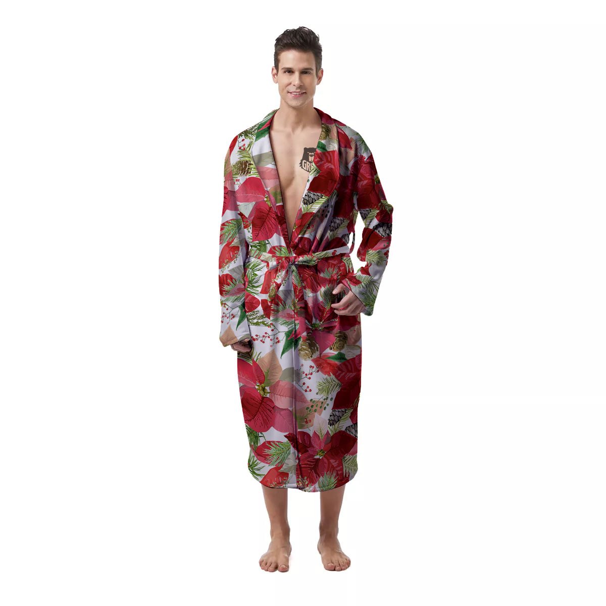 Flower Poinsettia Print Pattern Men's Robe-grizzshop