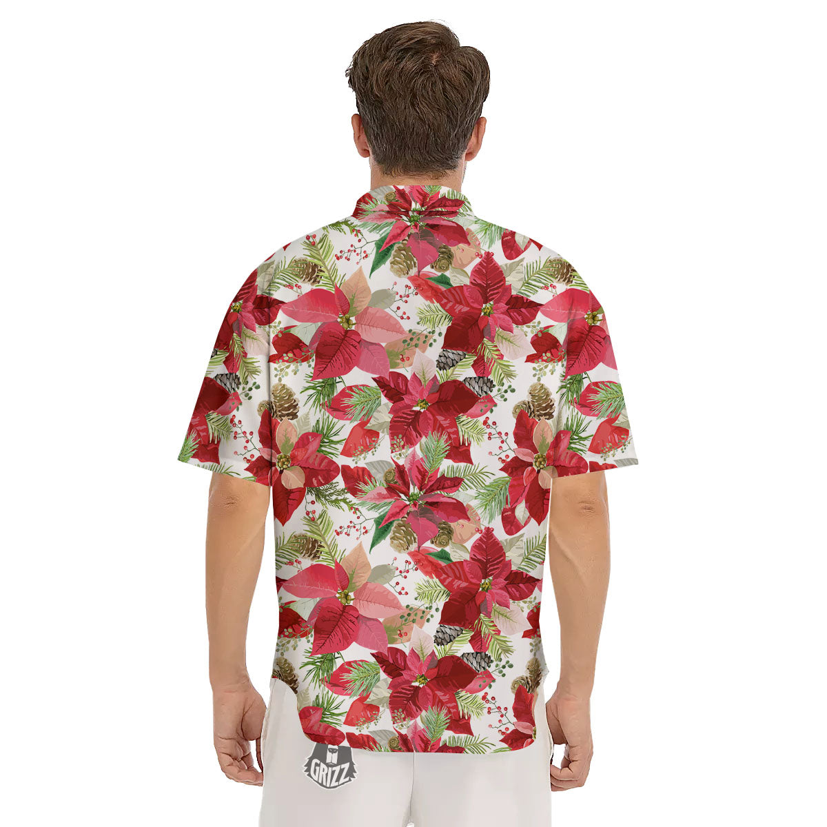 Flower Poinsettia Print Pattern Men's Short Sleeve Shirts-grizzshop