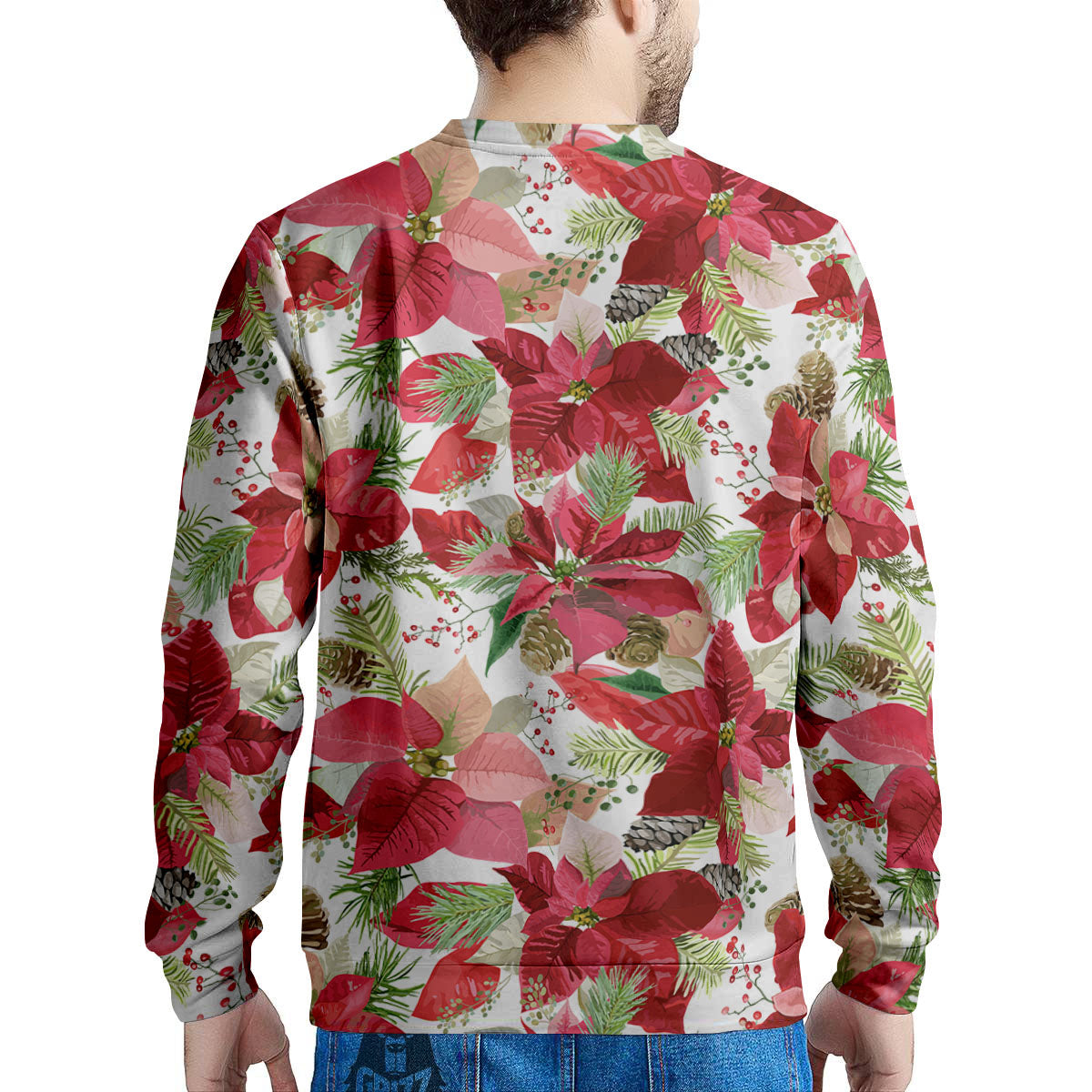 Flower Poinsettia Print Pattern Men's Sweatshirt-grizzshop