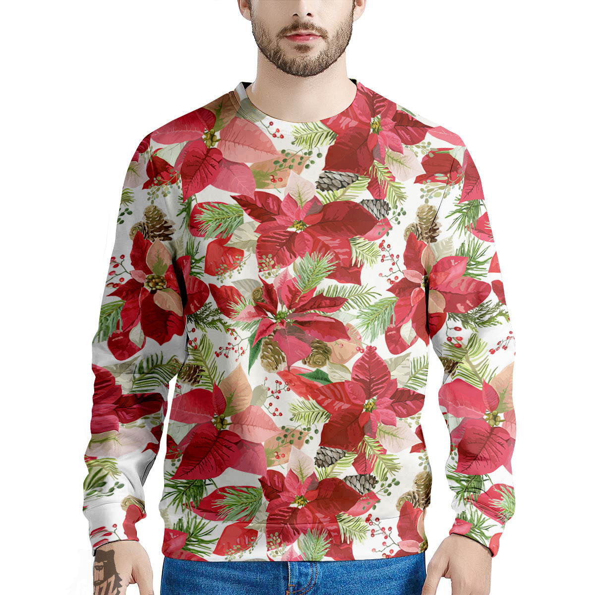 Flower Poinsettia Print Pattern Men's Sweatshirt-grizzshop