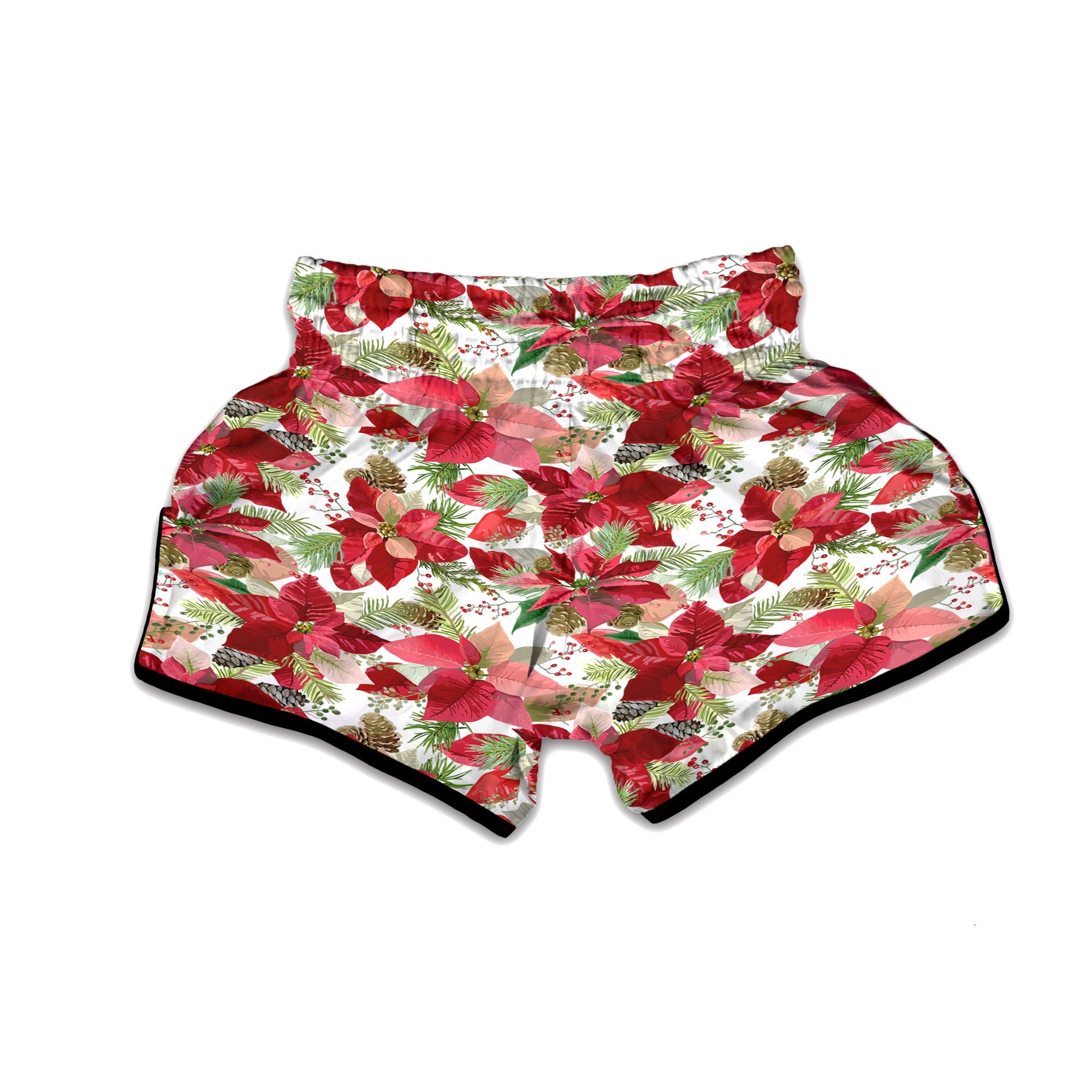 Flower Poinsettia Print Pattern Muay Thai Boxing Shorts-grizzshop
