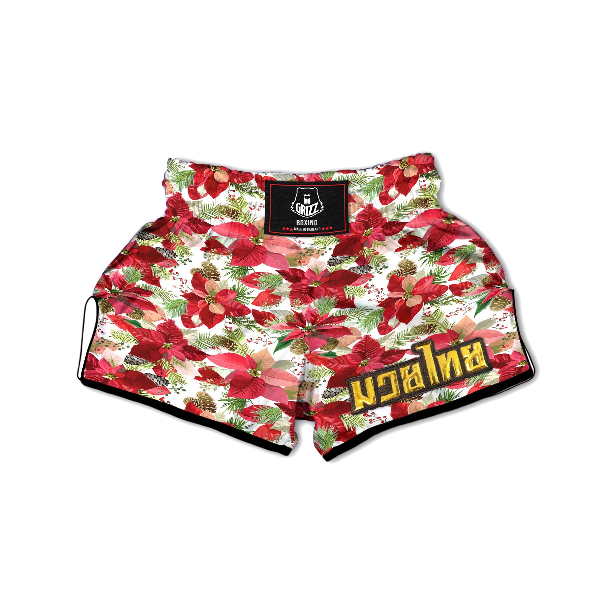 Flower Poinsettia Print Pattern Muay Thai Boxing Shorts-grizzshop