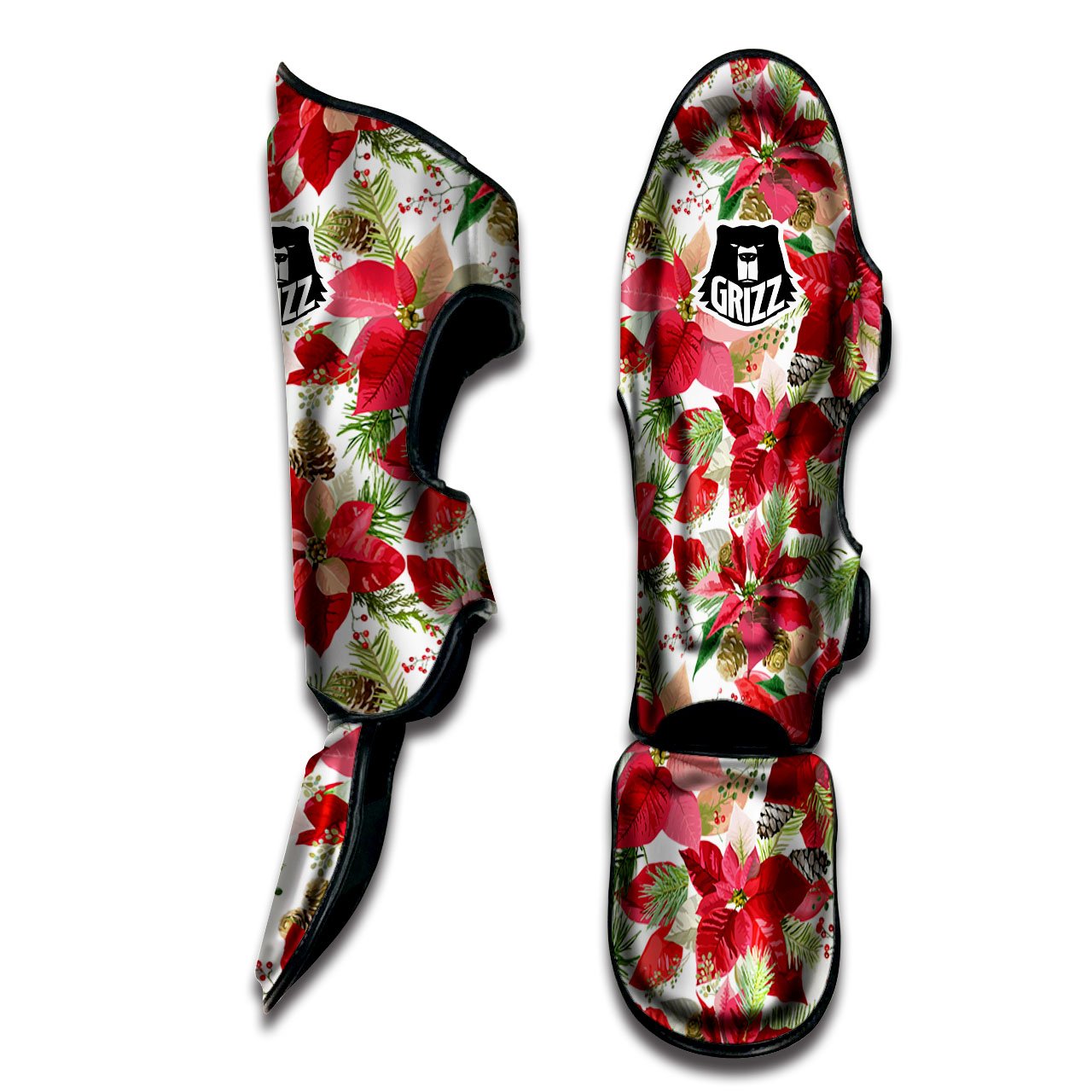 Flower Poinsettia Print Pattern Muay Thai Shin Guards-grizzshop