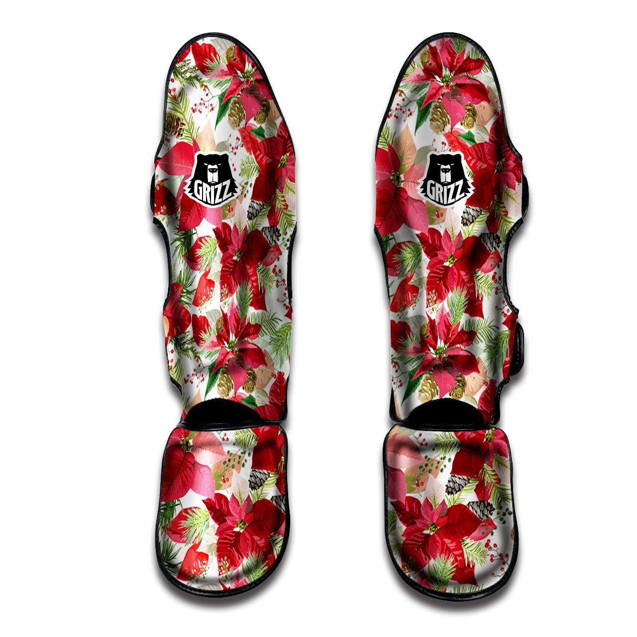 Flower Poinsettia Print Pattern Muay Thai Shin Guards-grizzshop