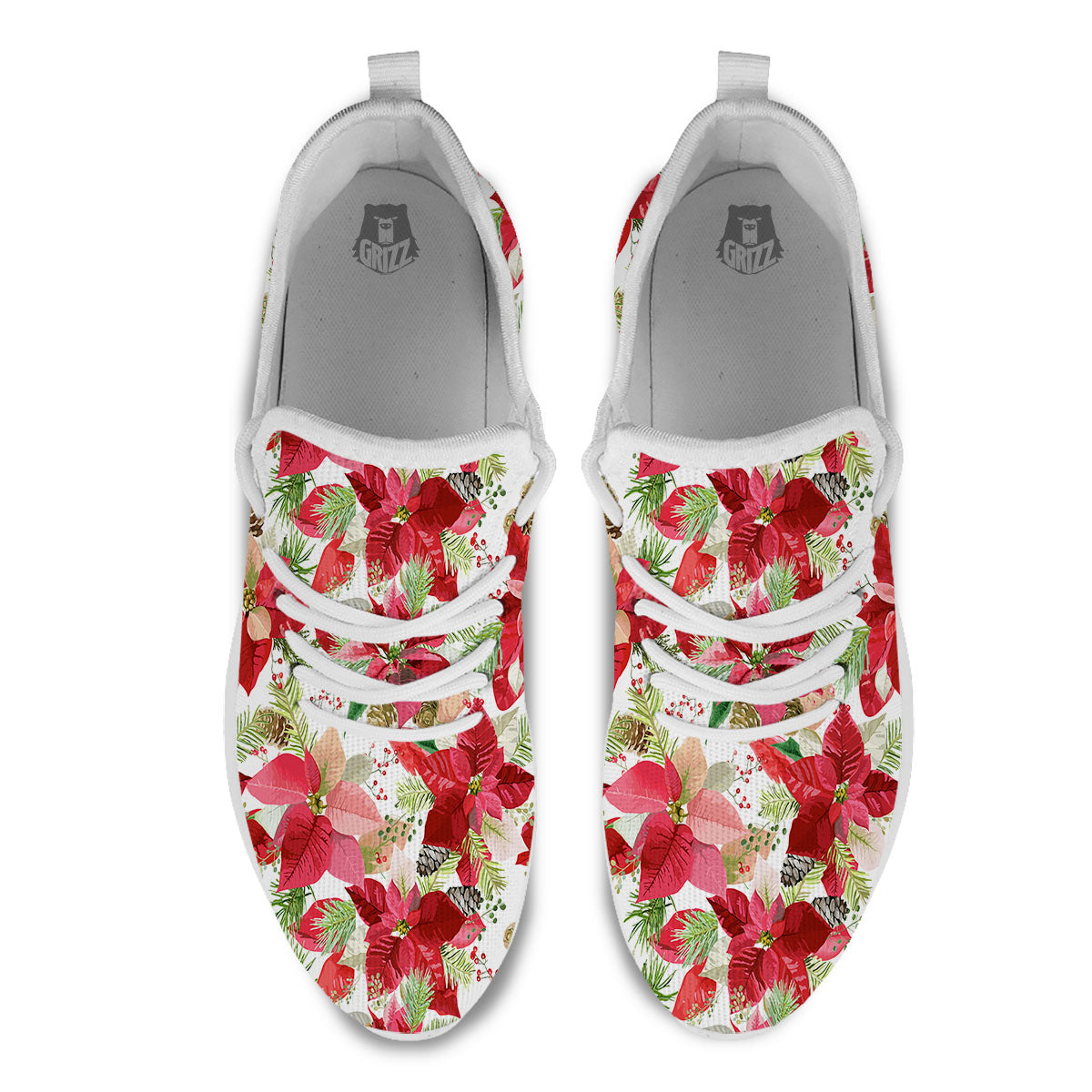 Flower Poinsettia Print Pattern White Athletic Shoes-grizzshop