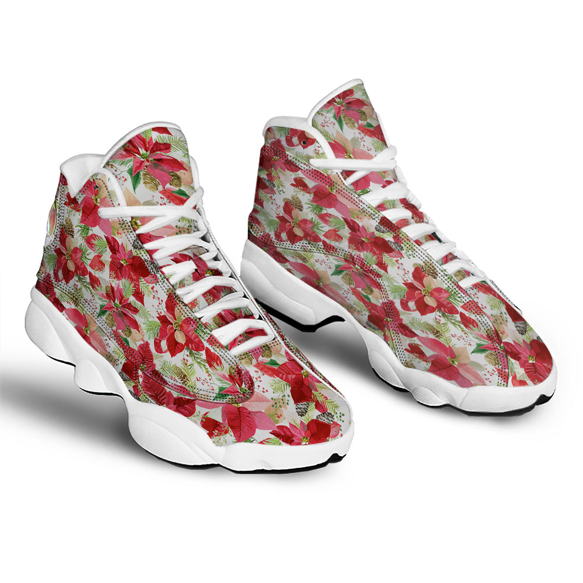 Flower Poinsettia Print Pattern White Basketball Shoes-grizzshop