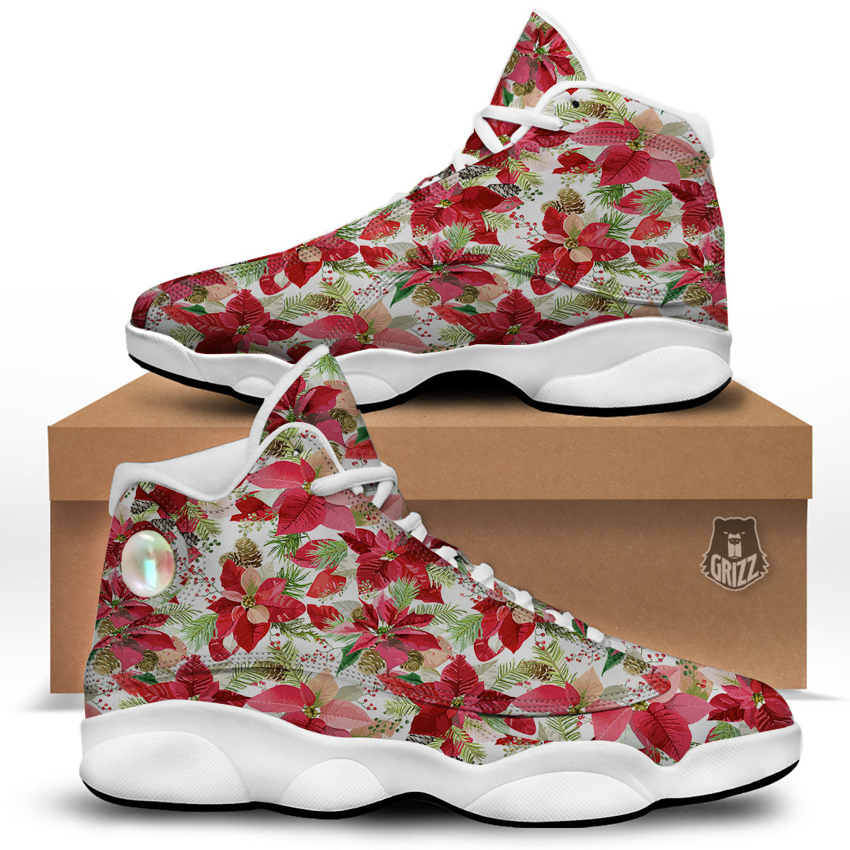 Flower Poinsettia Print Pattern White Basketball Shoes-grizzshop