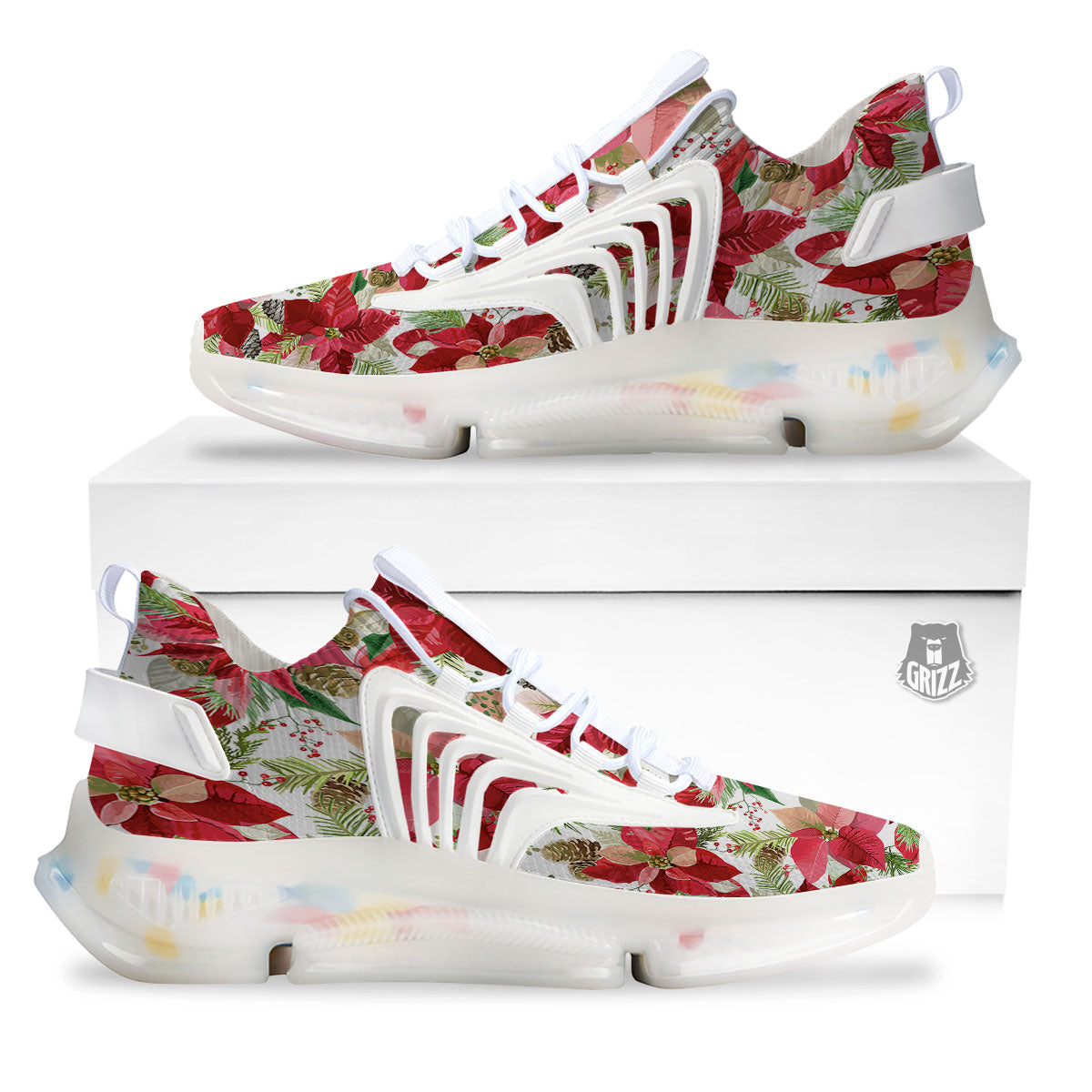 Flower Poinsettia Print Pattern White Gym Shoes-grizzshop