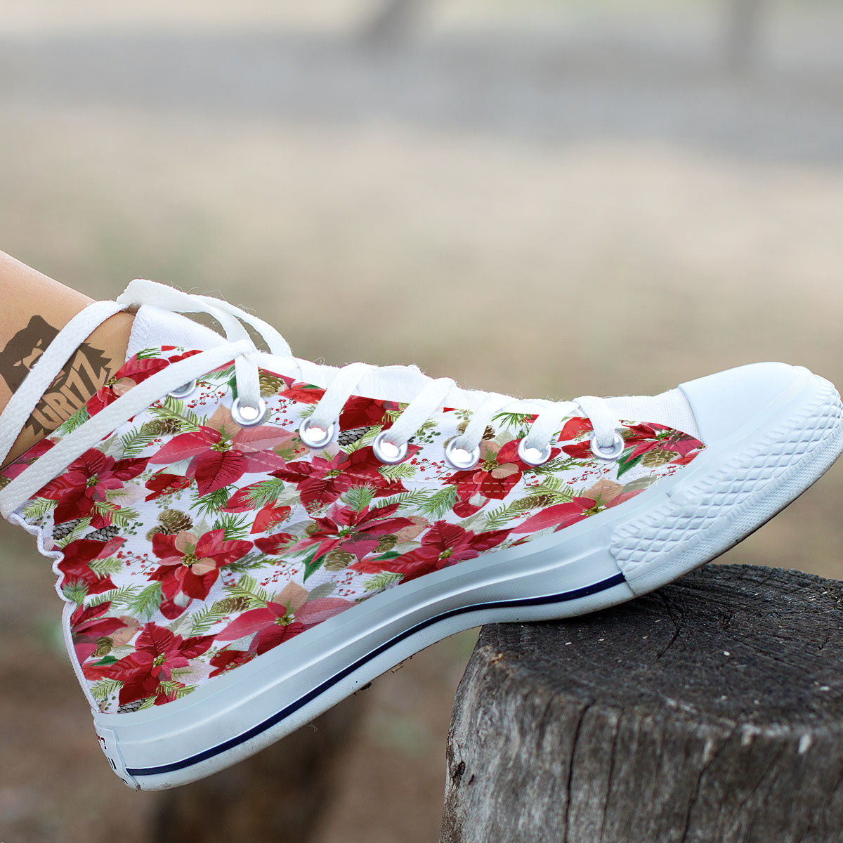 Flower Poinsettia Print Pattern White High Top Shoes-grizzshop