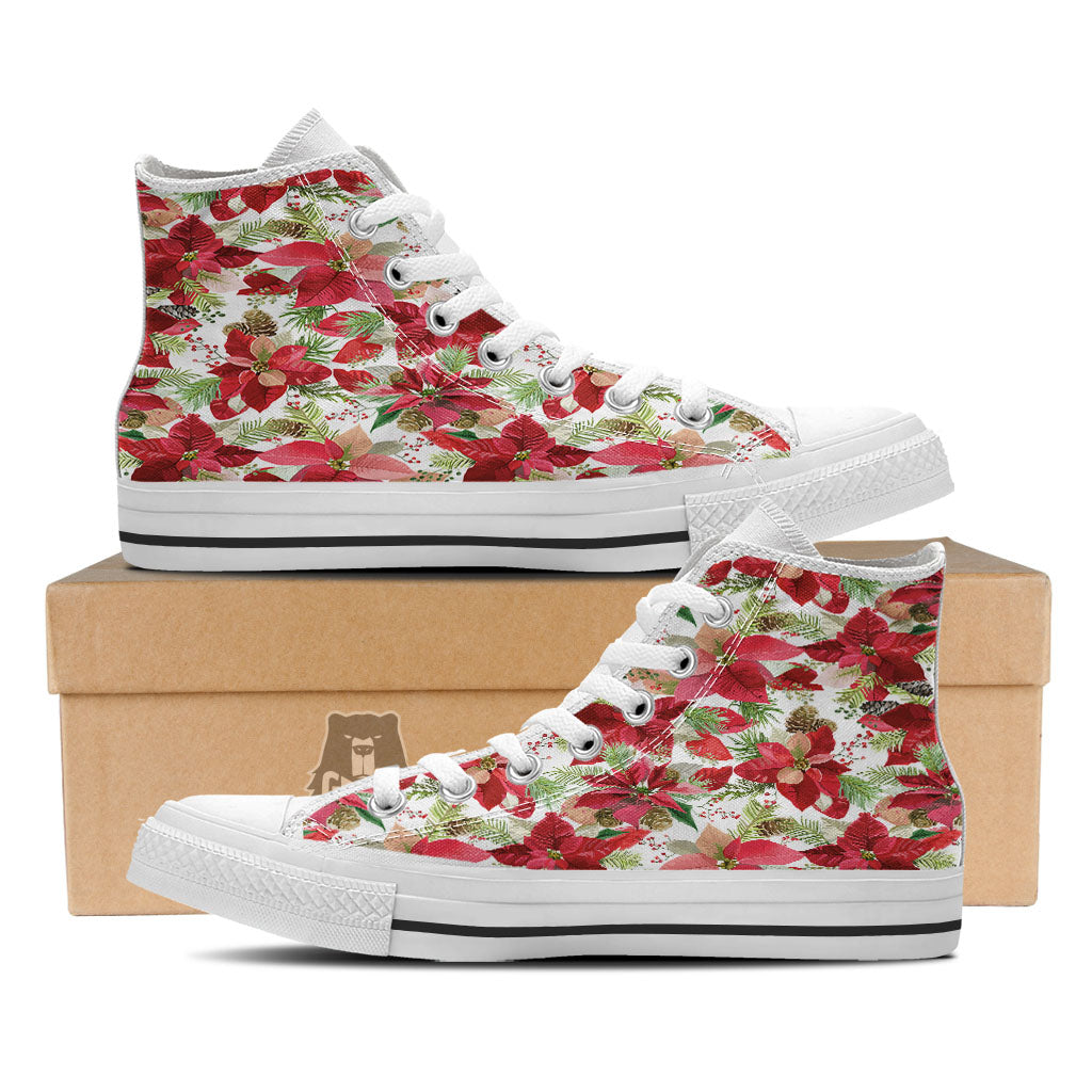 Flower Poinsettia Print Pattern White High Top Shoes-grizzshop