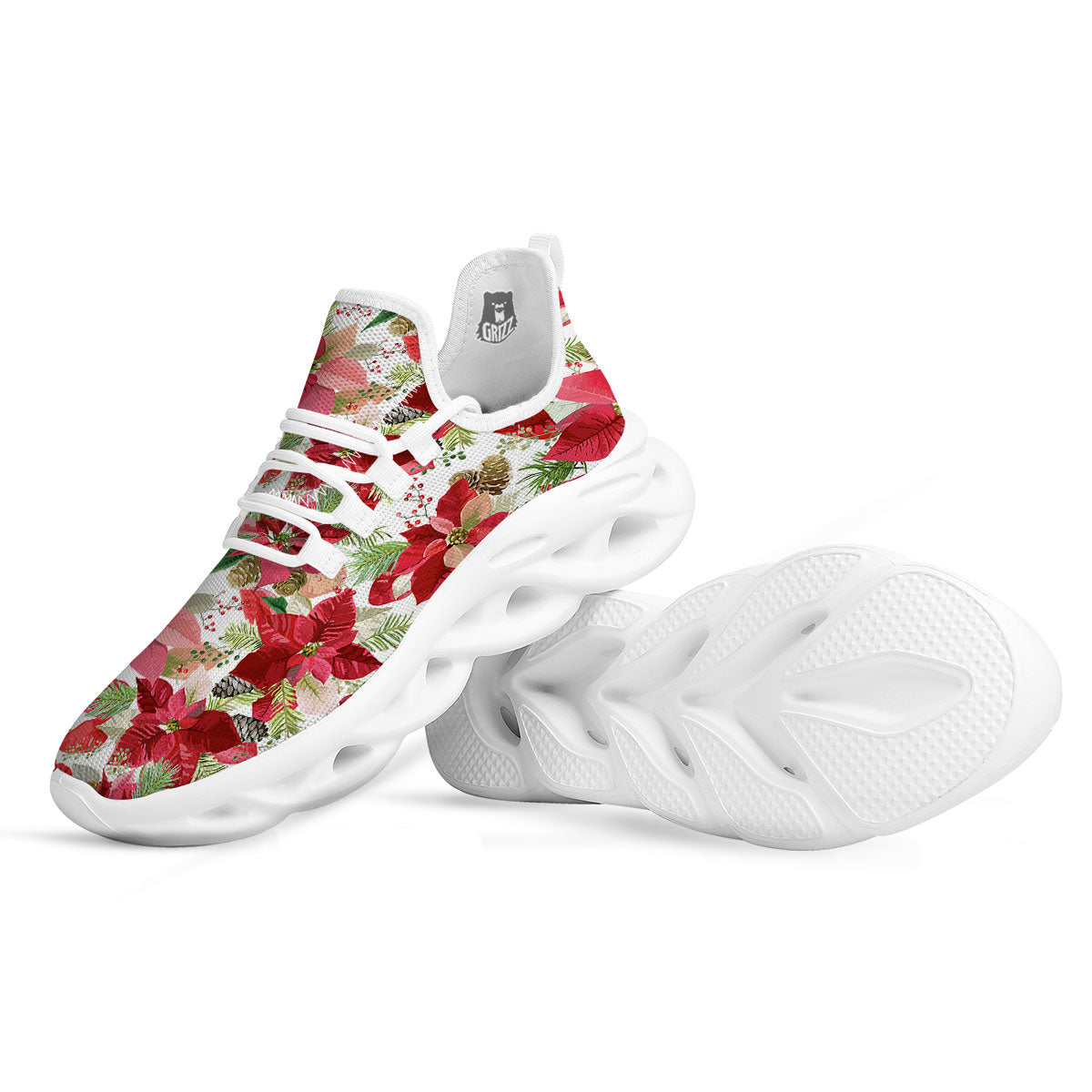 Flower Poinsettia Print Pattern White Running Shoes-grizzshop