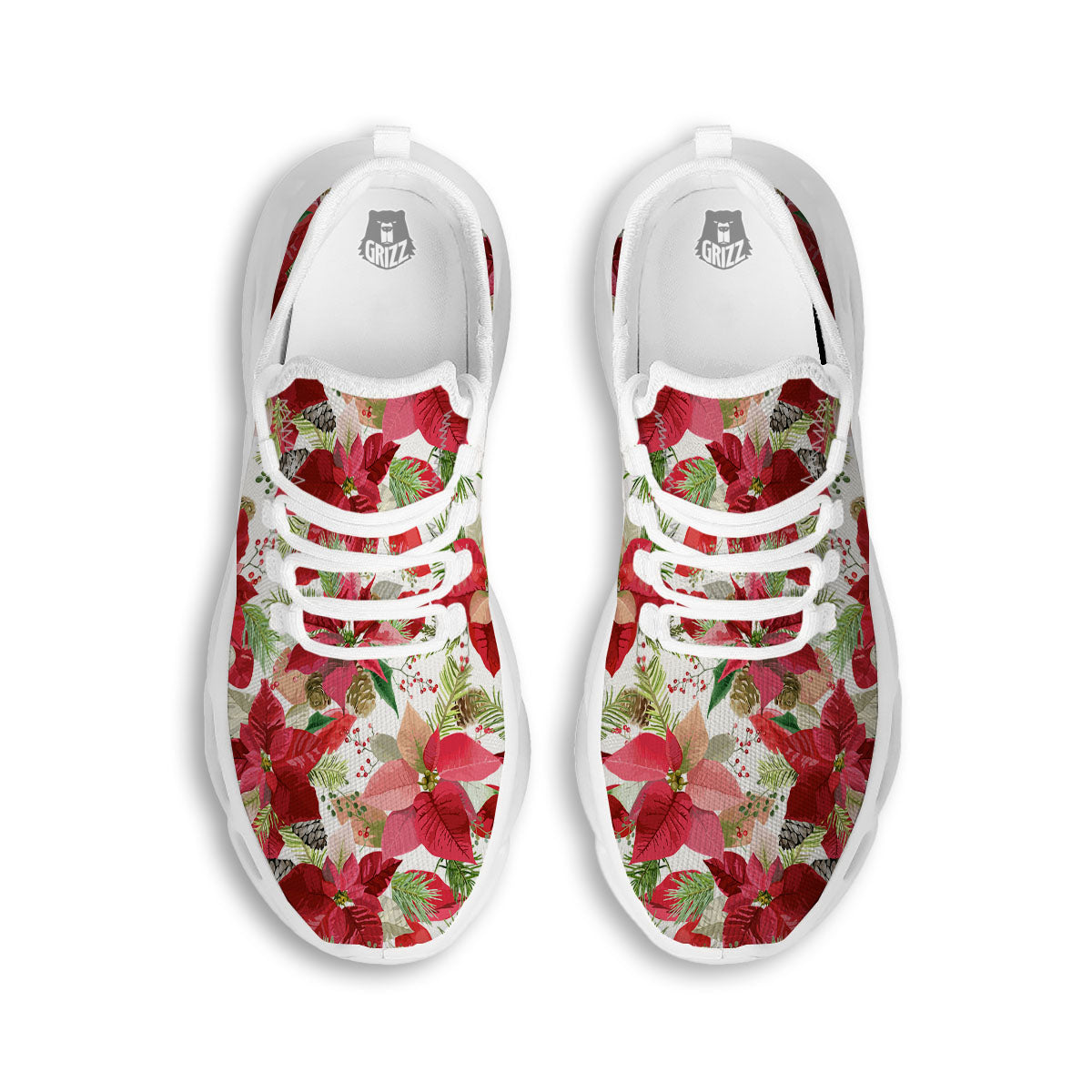 Flower Poinsettia Print Pattern White Running Shoes-grizzshop