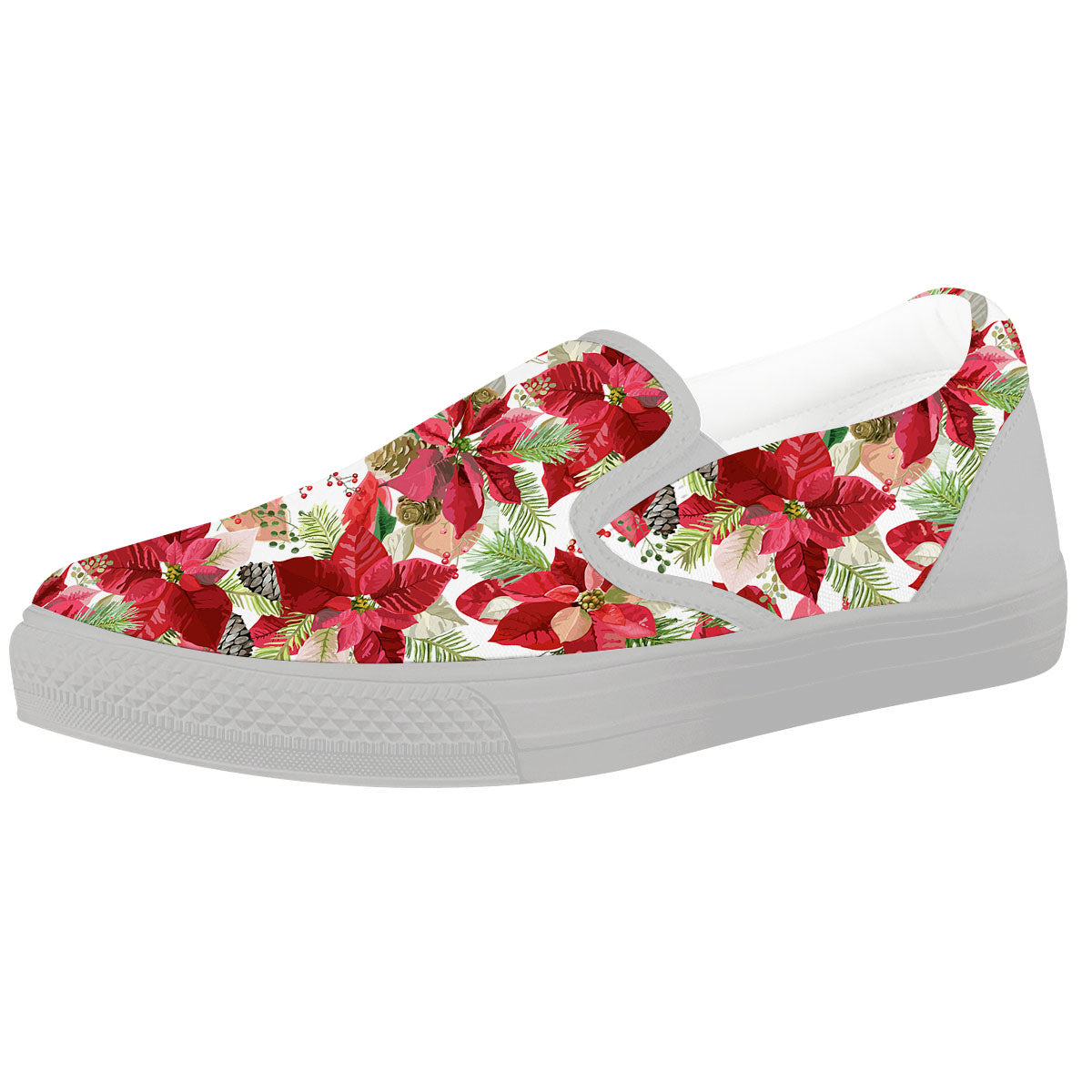 Flower Poinsettia Print Pattern White Slip On Shoes-grizzshop