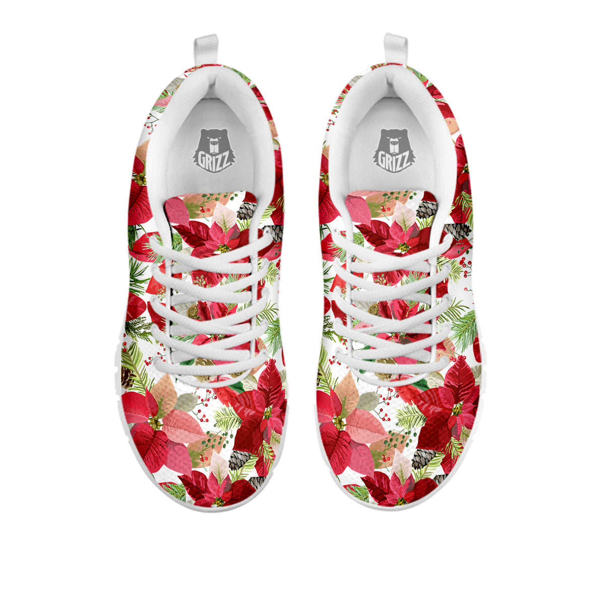 Flower Poinsettia Print Pattern White Sneaker-grizzshop