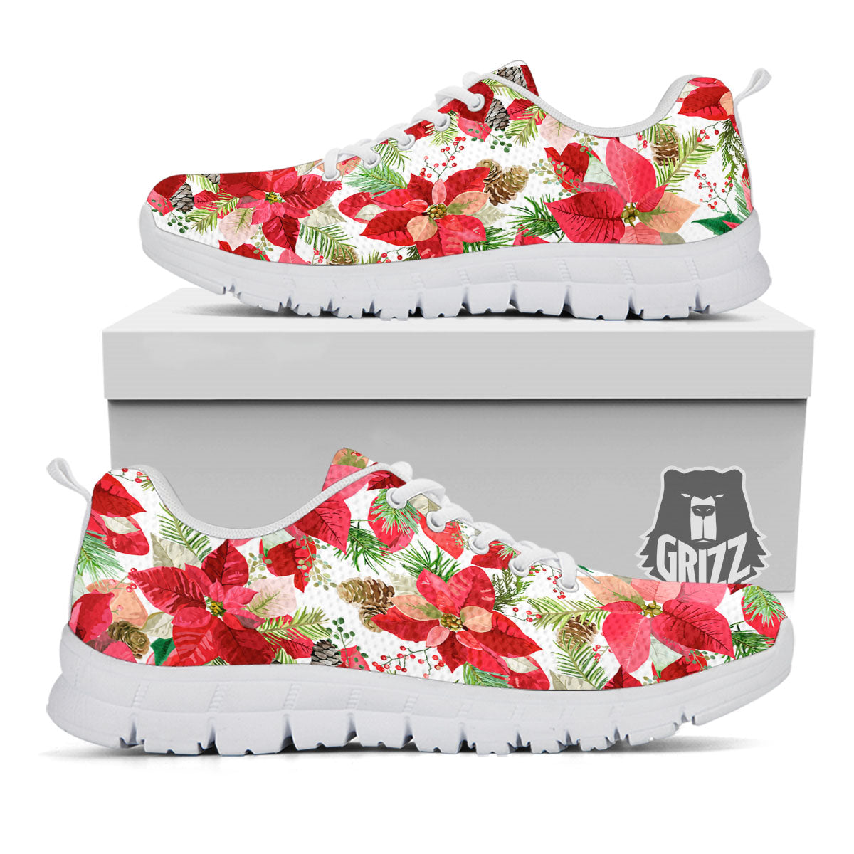Flower Poinsettia Print Pattern White Sneaker-grizzshop