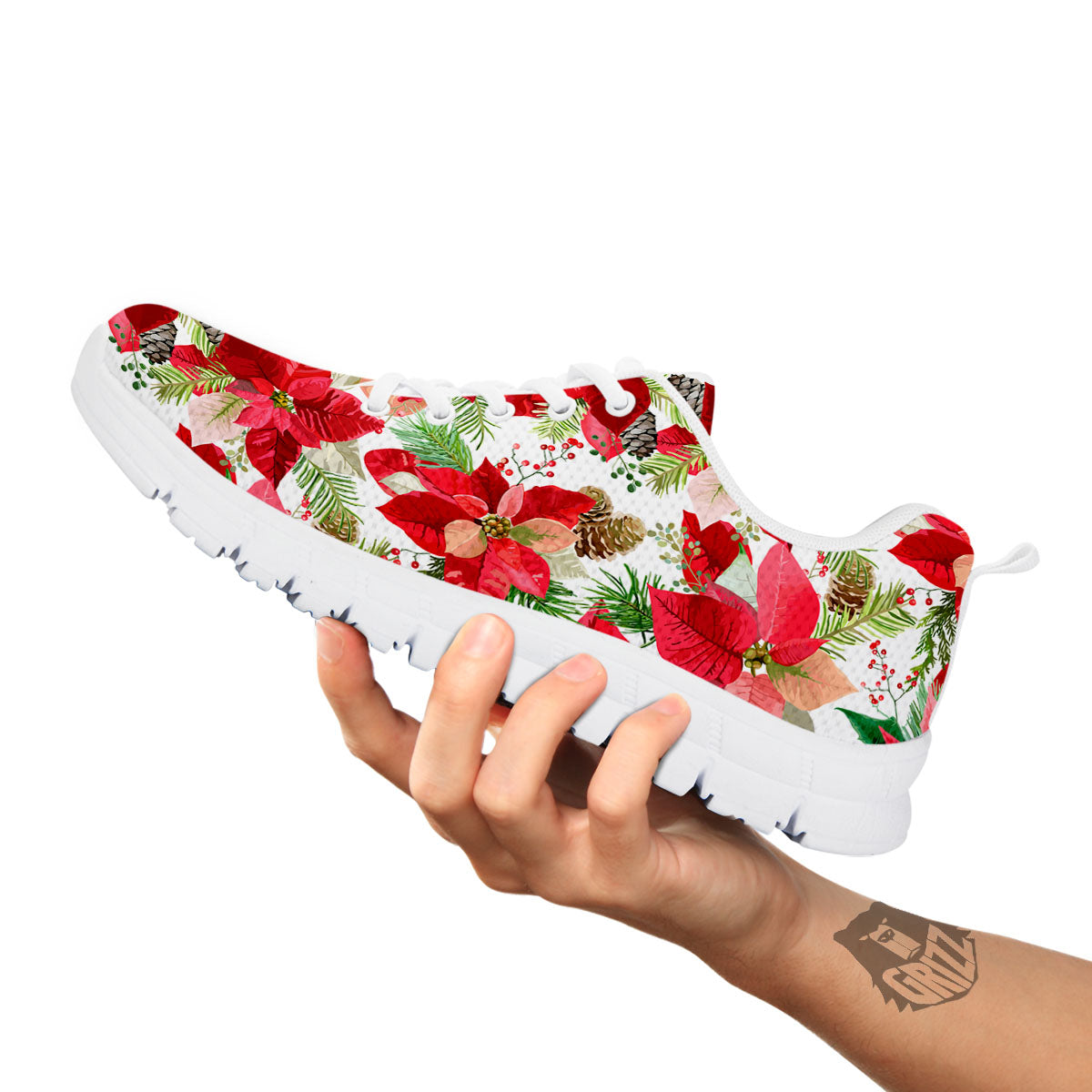Flower Poinsettia Print Pattern White Sneaker-grizzshop