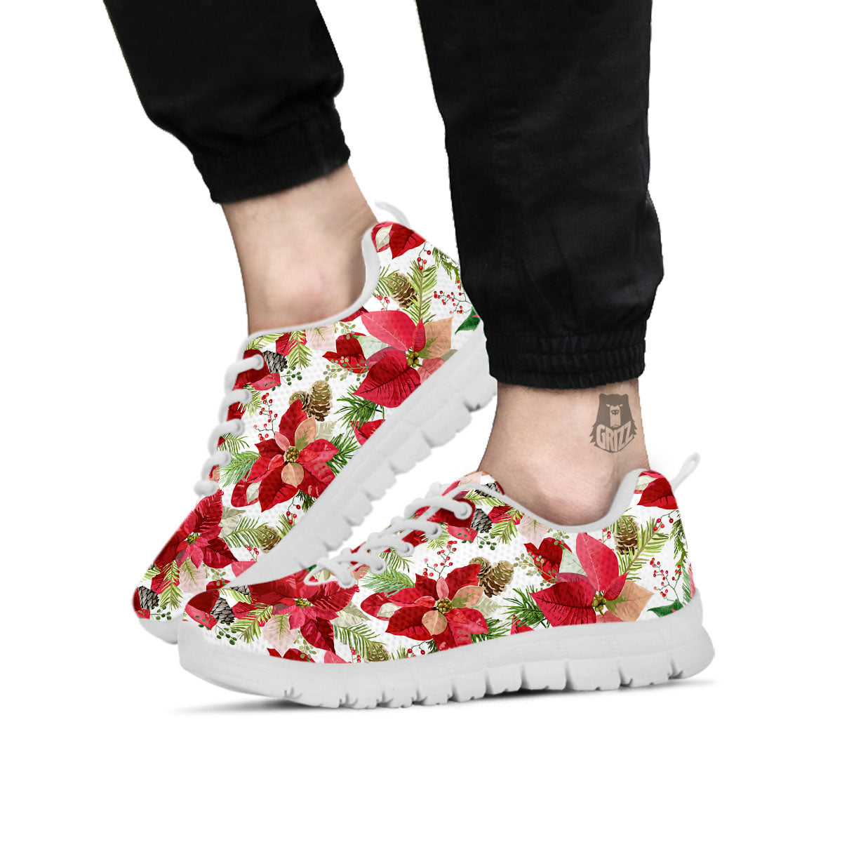 Flower Poinsettia Print Pattern White Sneaker-grizzshop