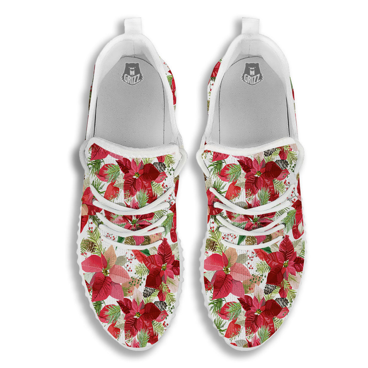 Flower Poinsettia Print Pattern White Walking Shoes-grizzshop