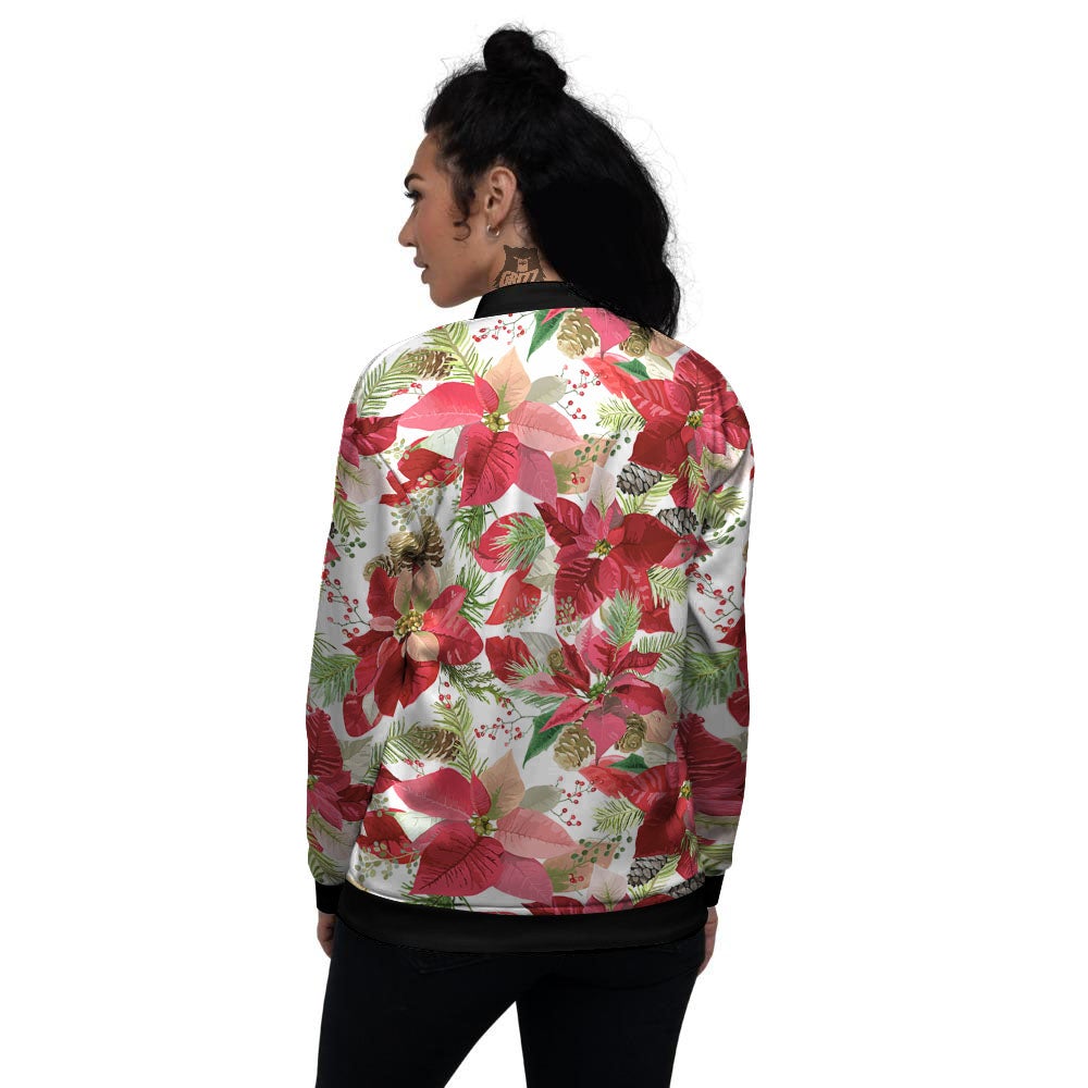 Flower Poinsettia Print Pattern Women's Bomber Jacket-grizzshop