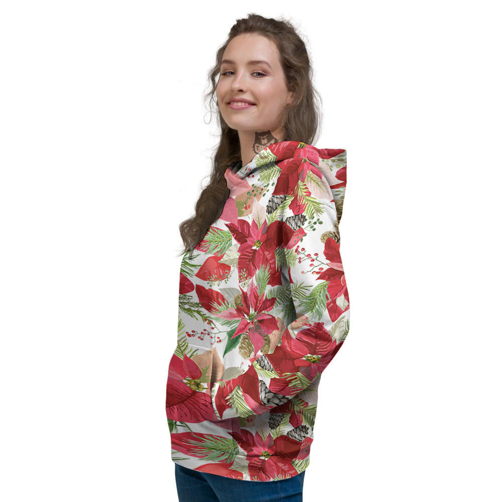 Flower Poinsettia Print Pattern Women's Hoodie-grizzshop